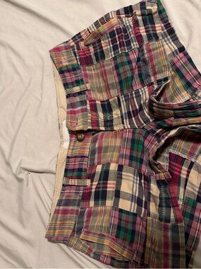 Old Navy Beige Waistband Plaid Shorts with Multicolored Patchwork